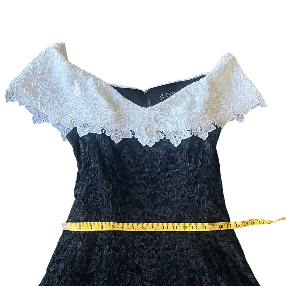 Vintage 90s Black Lace Off Shoulder Formal Gown Dress Sz M Timeless Chic Maxi - Picture 3 of 9